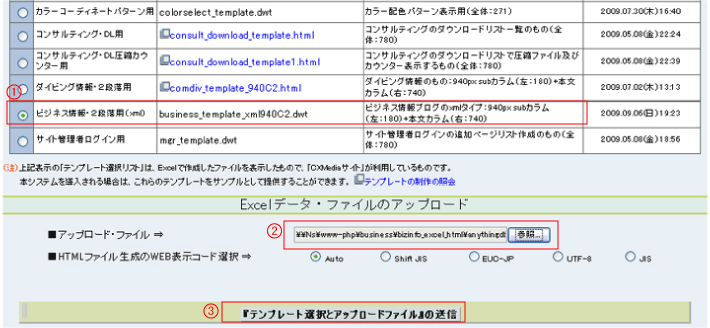 HTMLページ作成システムの操作