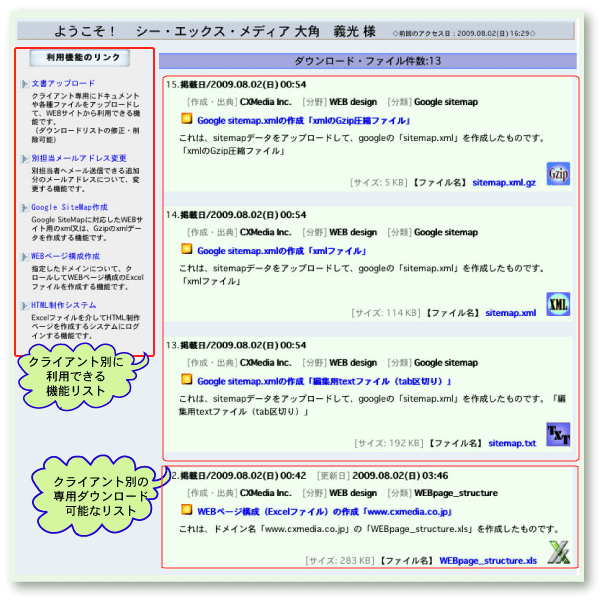 ダウンロードリスト処理のログイン後の初期表示