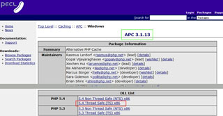 「APC」の「PHP 5.4 Thread Safe (TS) x86」ダウンロード