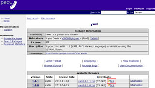 PECLの「yaml」の「DLL」ダウンロード