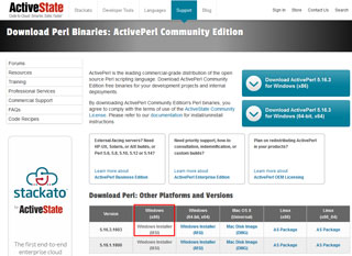 「ActivePerl」のダウンロードサイト
