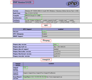 phpinfo.phpプログラムを起動して、機能拡張の表示